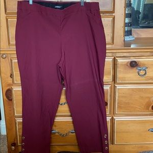 Plum crop pants with button accents